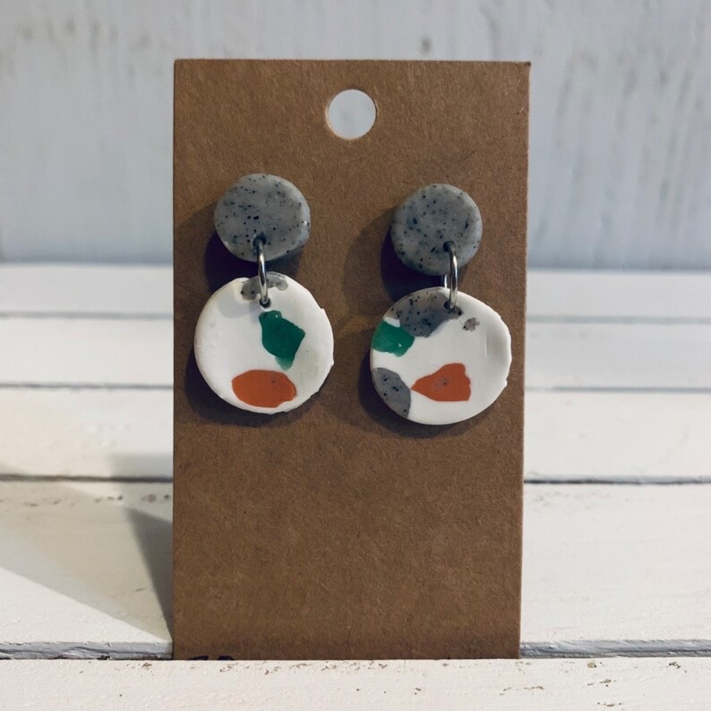 Gorgeous modern two tiered clay stud earrings